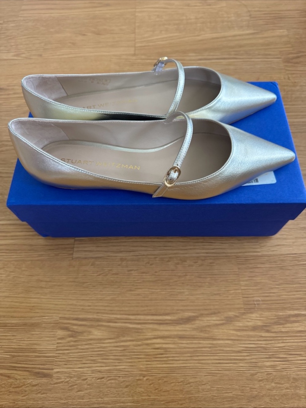 Stuart Weitzman Metallic Gold Emilia Mary Jane Flats - Leather